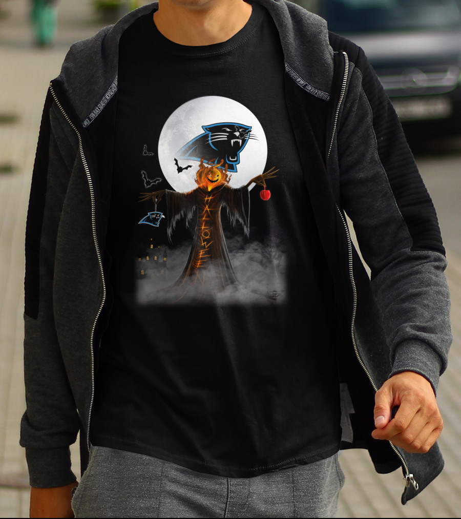 Halloween Carolina Panthers Moonlit Pumpkin Scarecrow T-Shirt