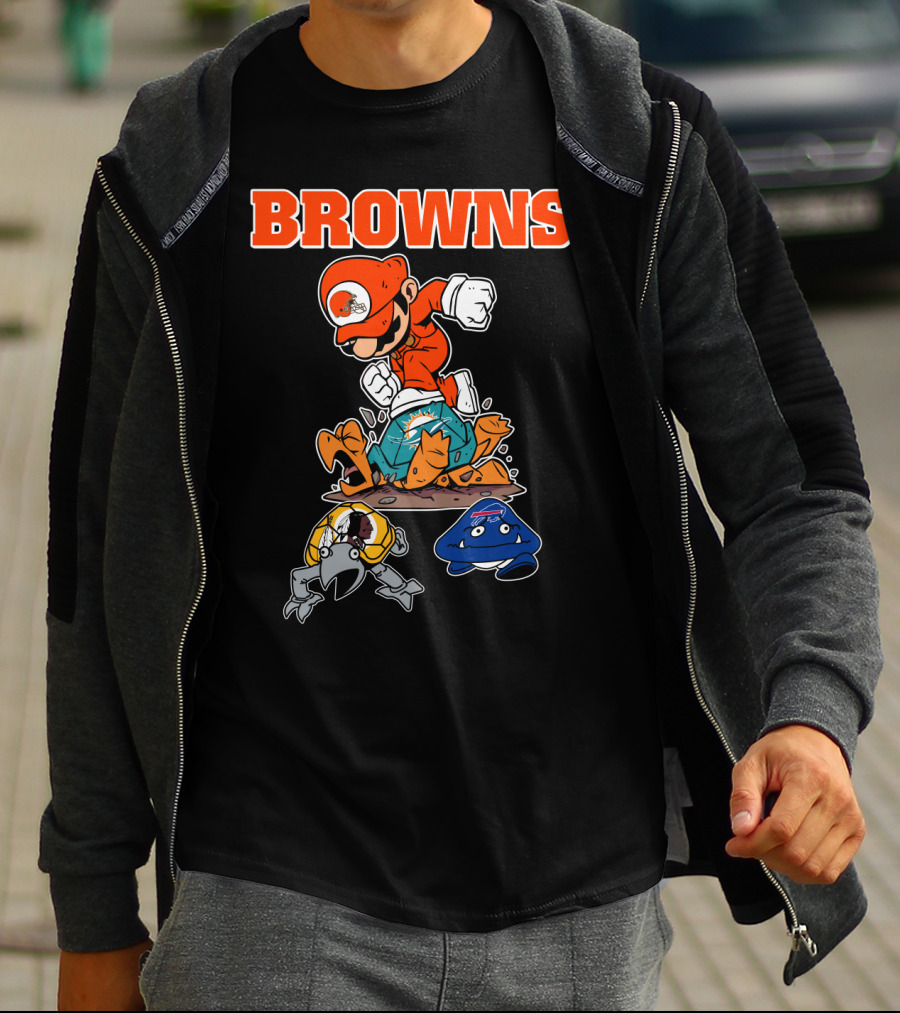 Browns Super Mario Style Character Stomping Nfl Rivals T-Shirt