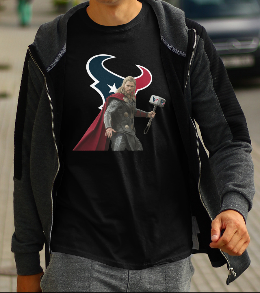 Houston Texans Thor Hammer Collaboration Marvel Crossover T-Shirt