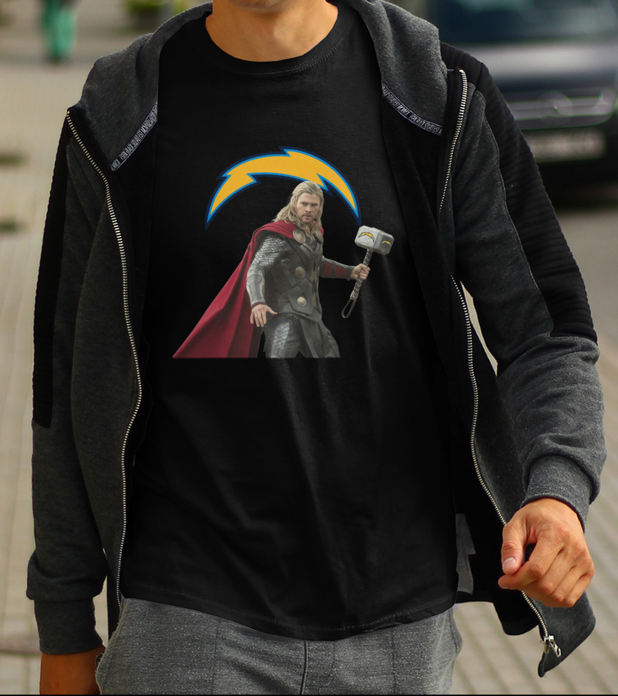 Los Angeles Chargers Thor Lightning Hammer Crossover T-Shirt