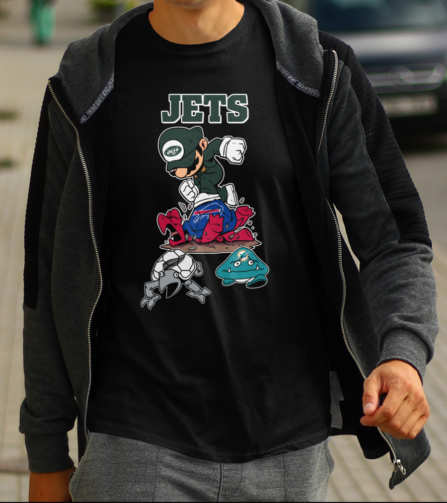 New York Jets Mascot Graphic With Cartoon Characters T-Shirt