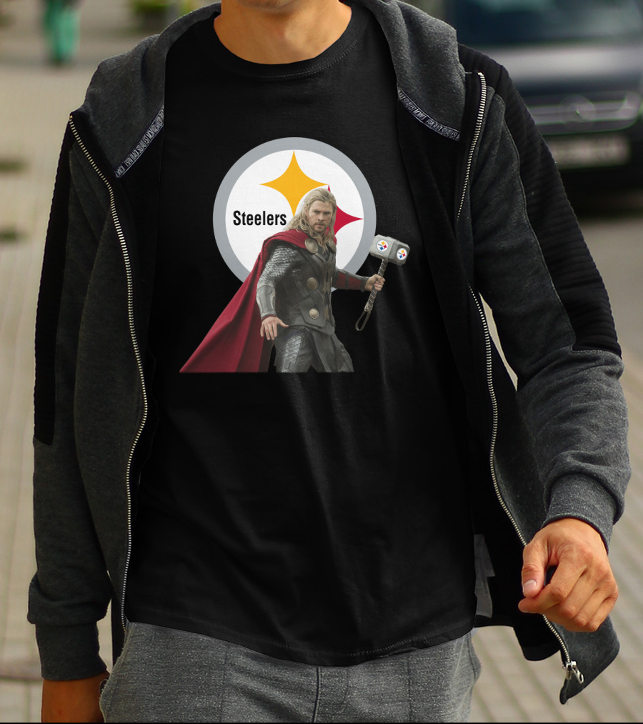 Steelers And Red Cape Hero With Hammer T-Shirt