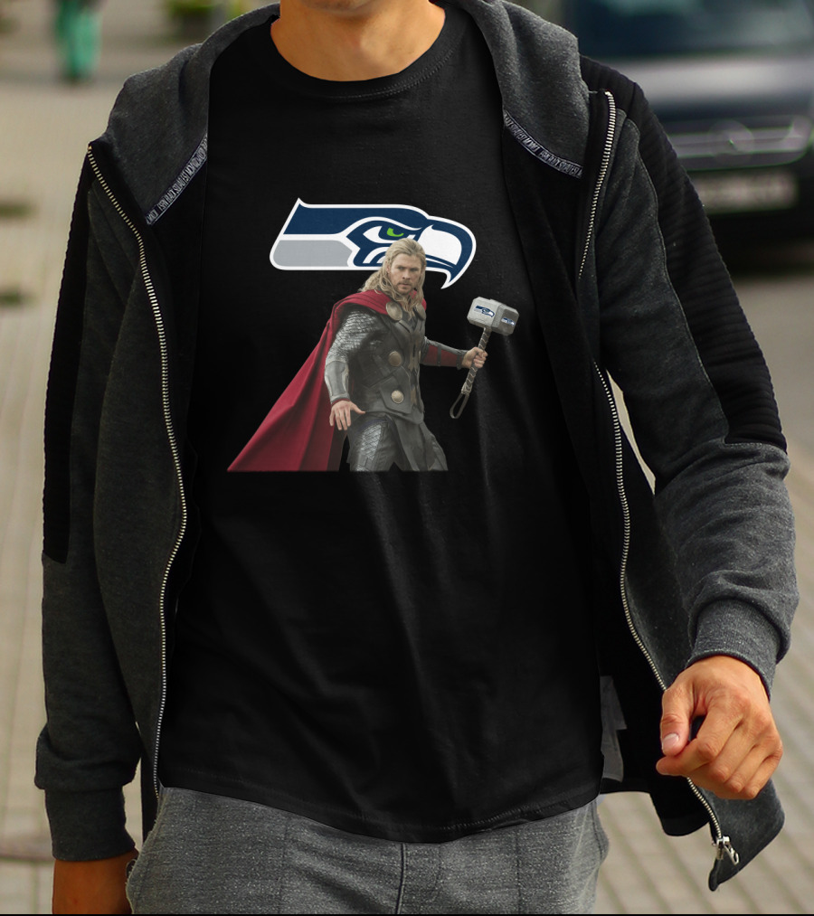 Seattle Seahawks Thor Crossover With Mjolnir And Nfl T-Shirt