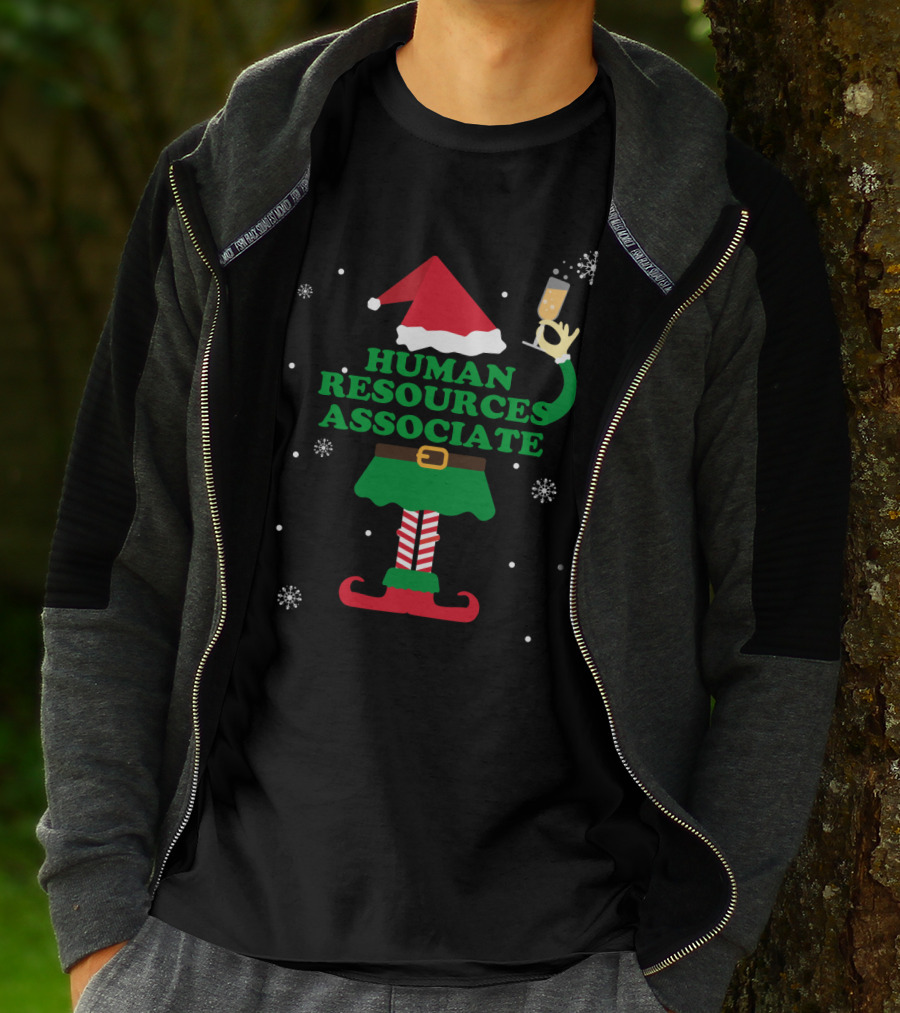 Human Resources Associate Elf With Champagne Celebrating Holiday Snowflakes T-Shirt