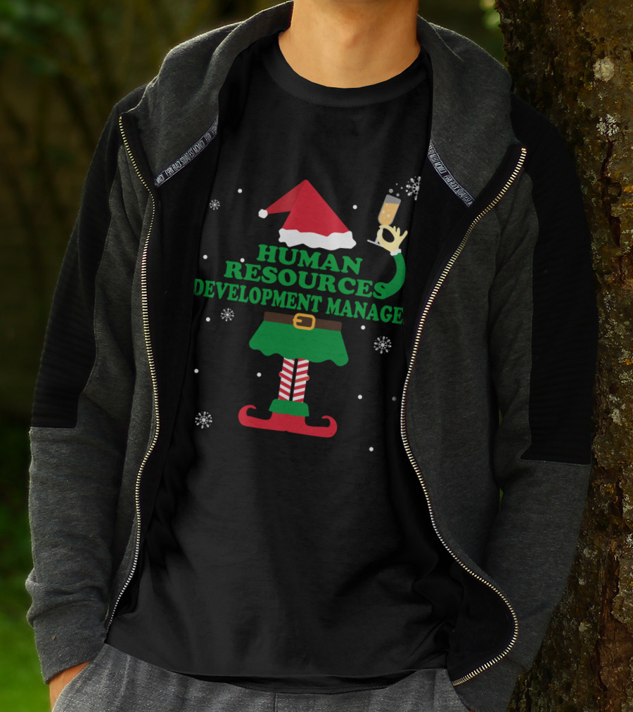 Human Resources Development Manager Elf With Champagne Festive T-Shirt