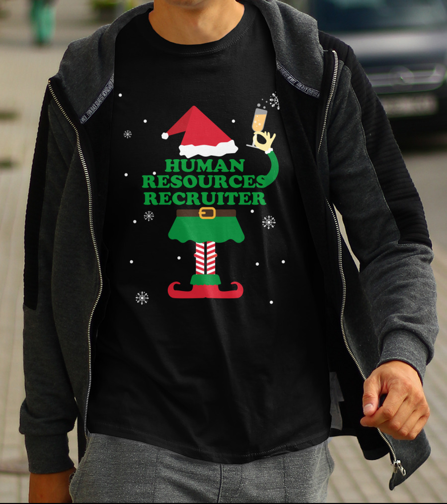 Elf Human Resources Recruiter With Champagne Holiday T-Shirt