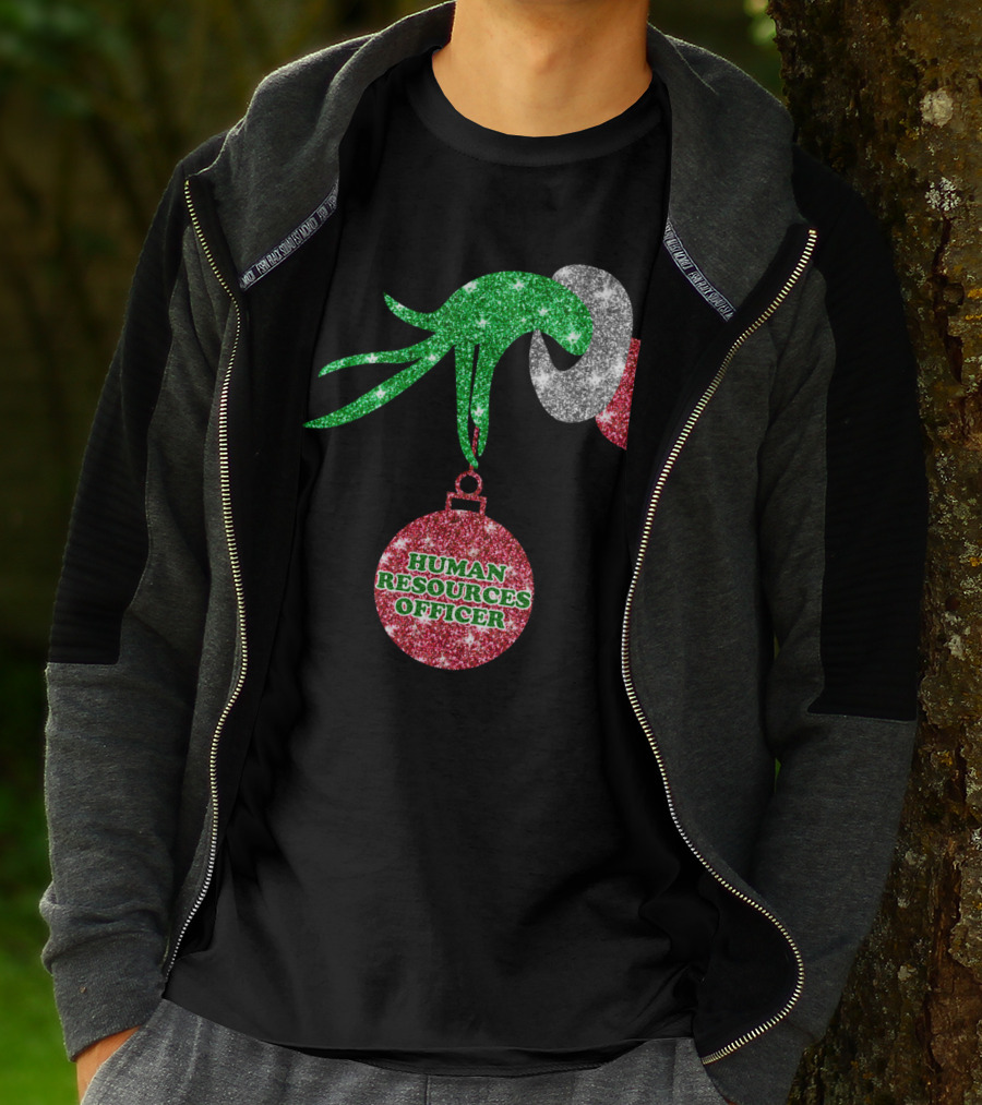 Grinch Hand Glittering Human Resources Officer Ornament T-Shirt