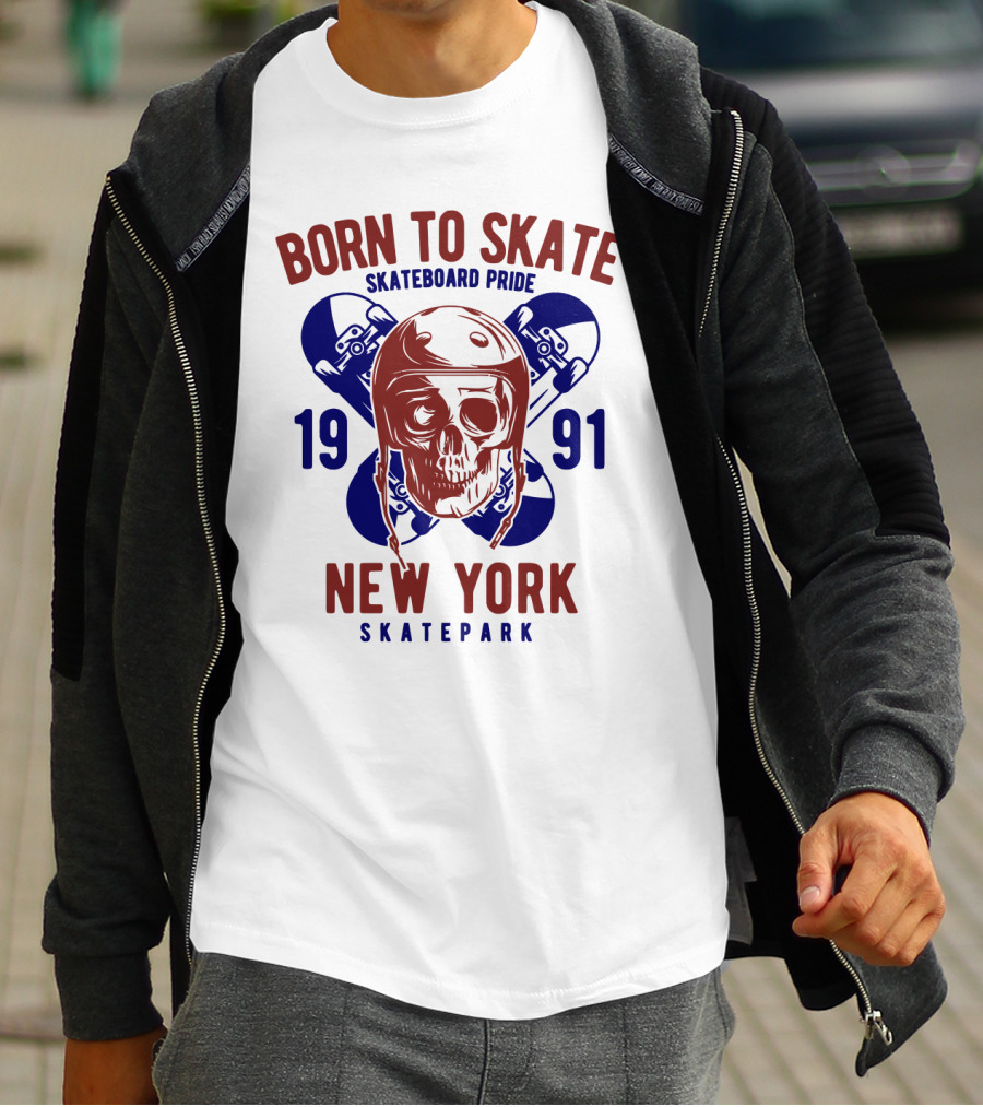 Born To Skate New York Skatepark 1991 Skull Skateboard Pride T-Shirt