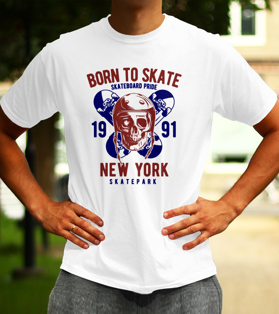 Born To Skate New York Skatepark 1991 Skull Skateboard Pride T-Shirt