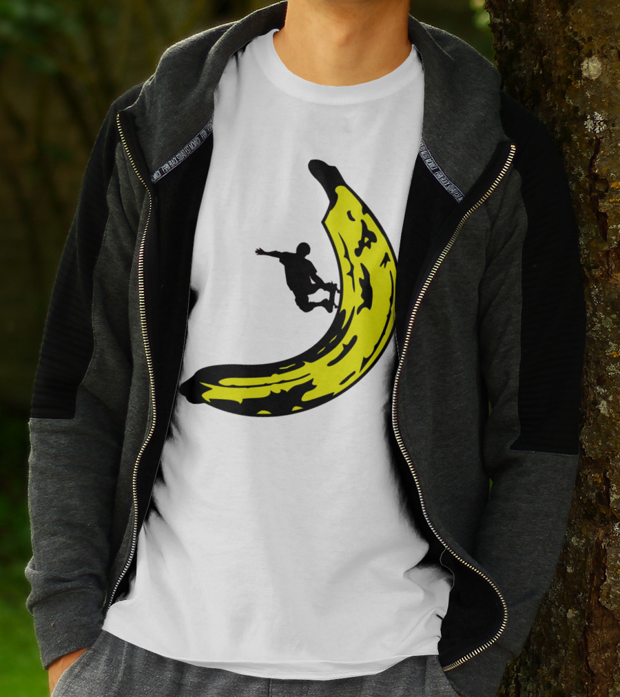 Banana Shaped Skateboard Ramp With Silhouette Skater Jumping T-Shirt