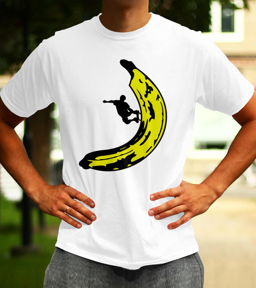 Banana Shaped Skateboard Ramp With Silhouette Skater Jumping T-Shirt