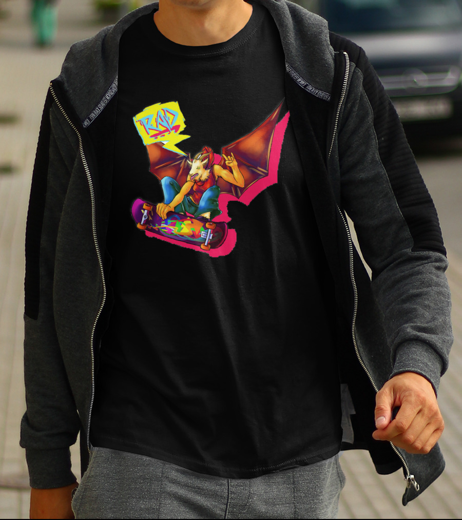 RAD Bat-Winged Skateboarder With Neon Graffiti Aesthetic T-Shirt