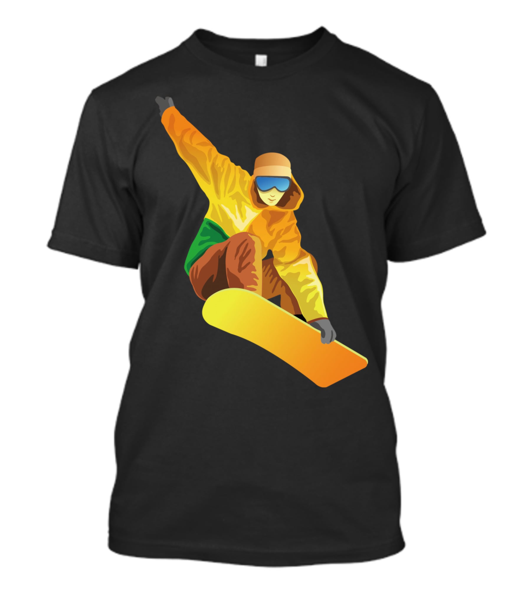 Snowboard Enthusiast In Vibrant Orange And Green T-Shirt