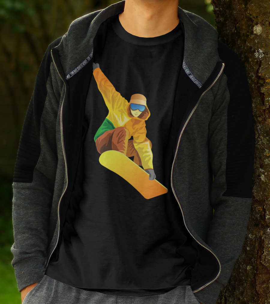 Snowboard Enthusiast In Vibrant Orange And Green T-Shirt