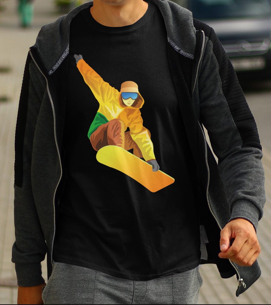 Snowboard Enthusiast In Vibrant Orange And Green T-Shirt