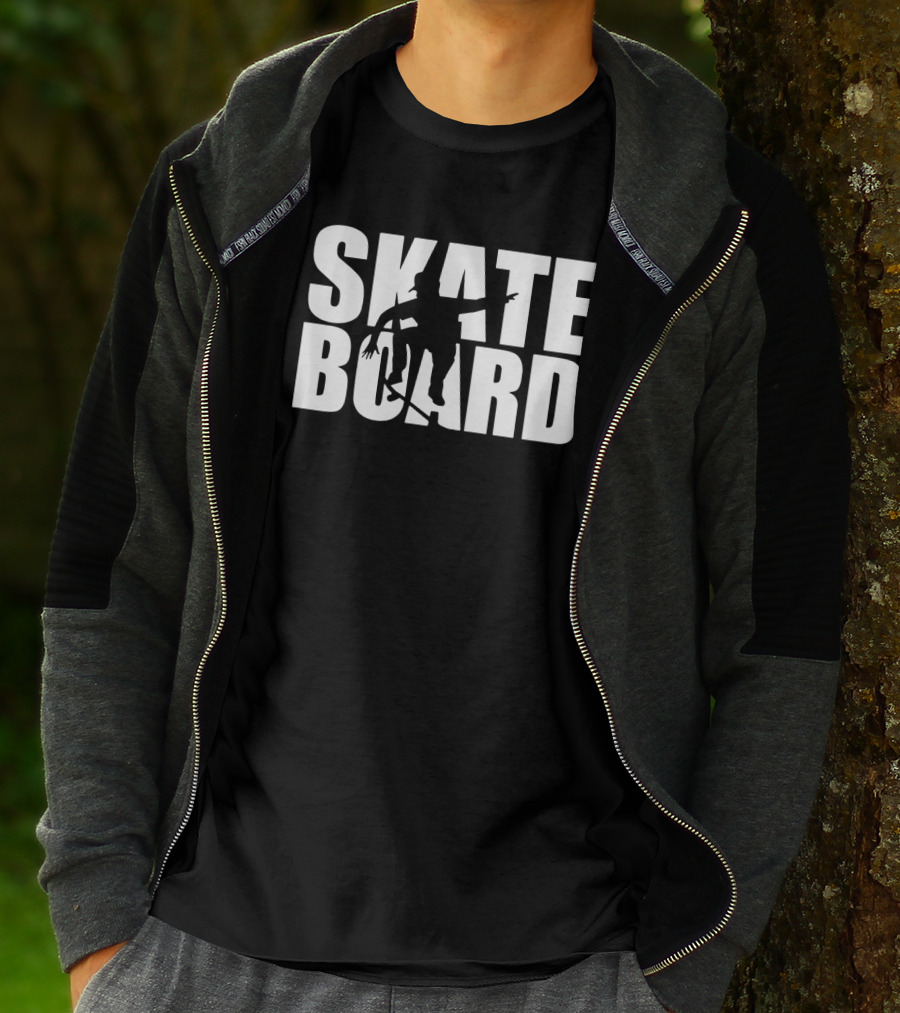 Skateboard Silhouette Trick With Bold White Typography T-Shirt