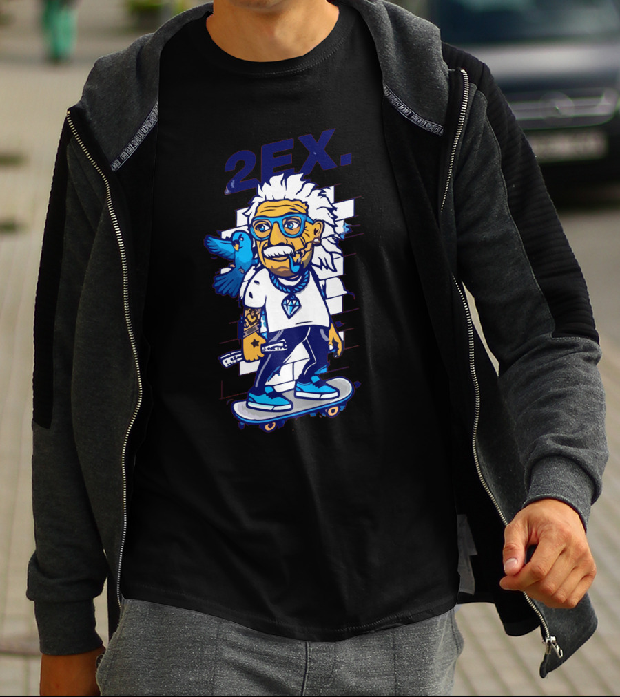 2Ex Einstein Skateboarder With Blue Bird And Diamond T-Shirt