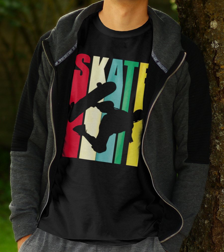 Skate Colorful Retro Vintage Skateboarding Silhouette T-Shirt