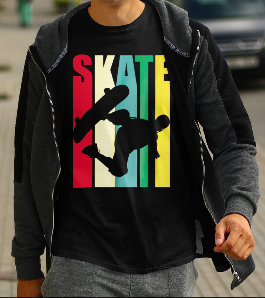 Skate Colorful Retro Vintage Skateboarding Silhouette T-Shirt