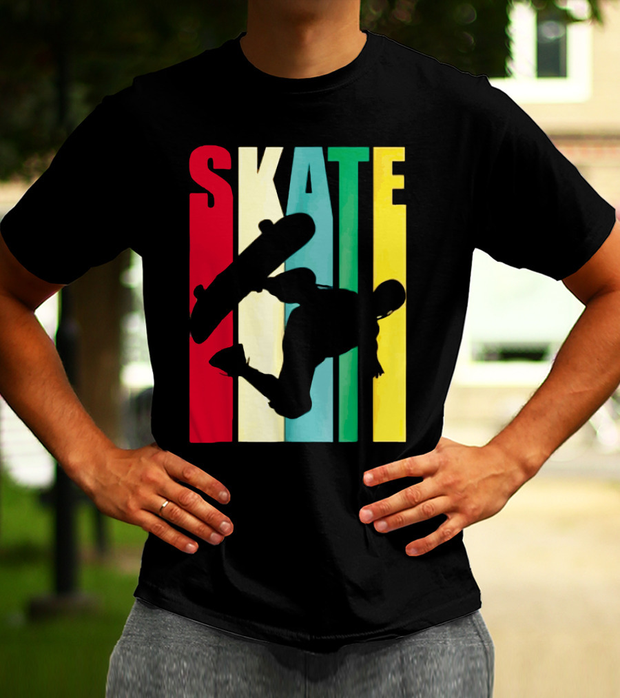 Skate Colorful Retro Vintage Skateboarding Silhouette T-Shirt