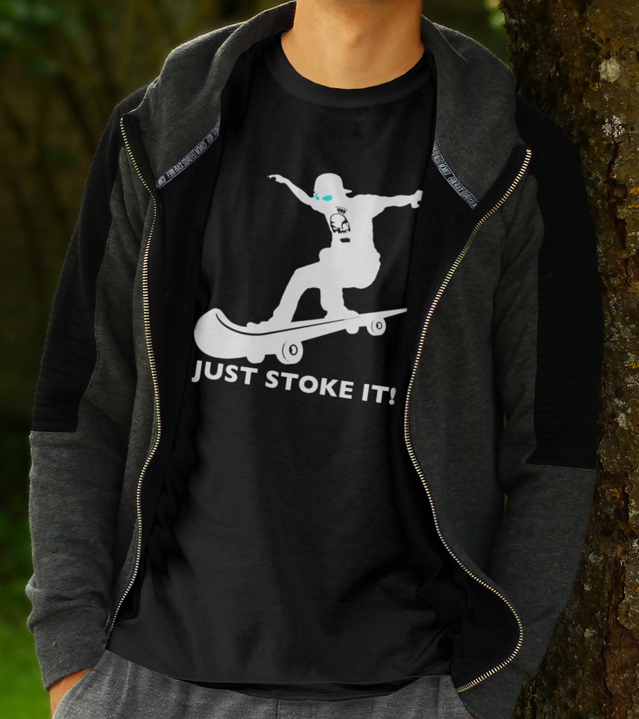 JUST STOKE IT Skateboarding Silhouette Skull T-Shirt