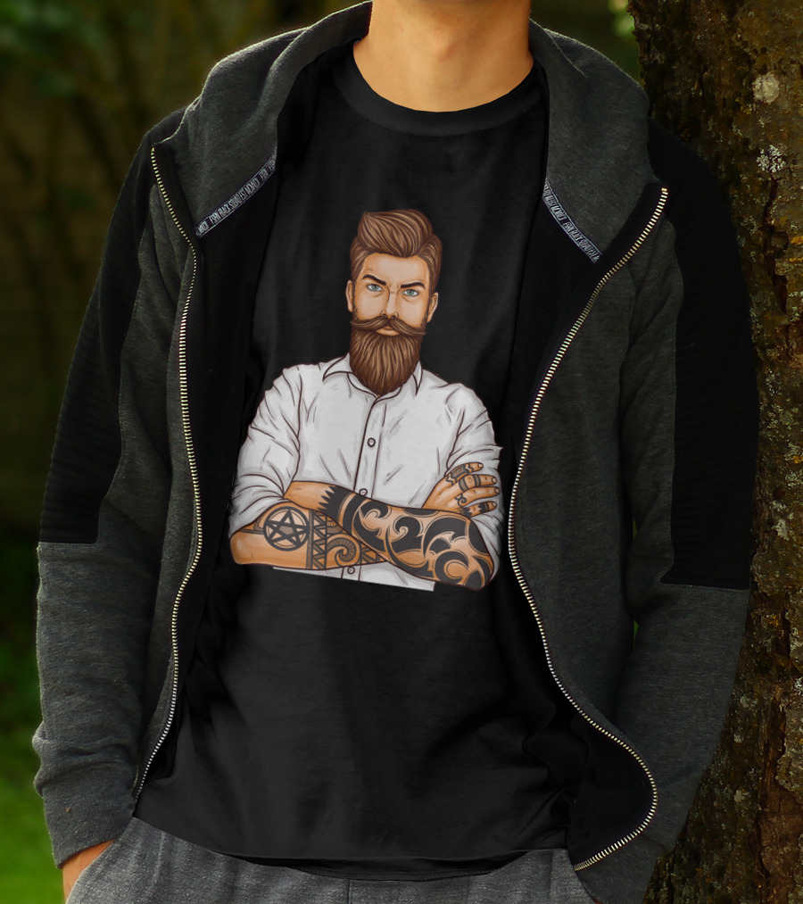 Barber Style Bearded Man With Tattoo T-Shirt