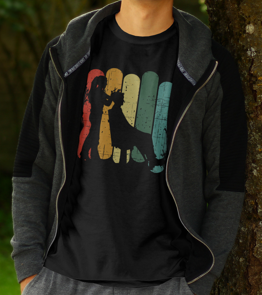 Vintage Retro Hair Stylist Silhouette On Multicolor Stripes T-Shirt