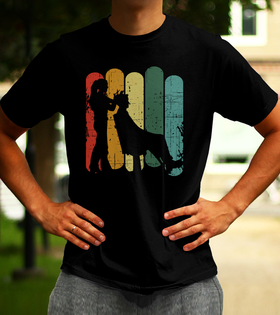Vintage Retro Hair Stylist Silhouette On Multicolor Stripes T-Shirt