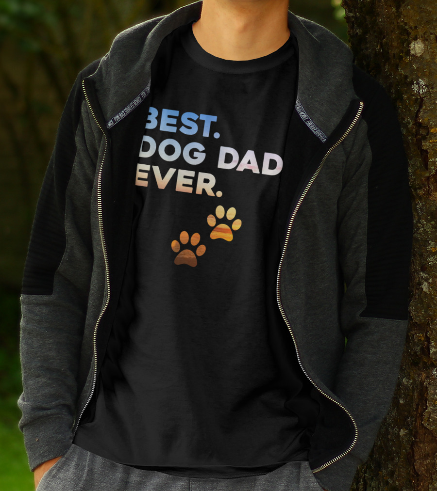 Best Dog Dad Ever Colorful Paw Print T-Shirt