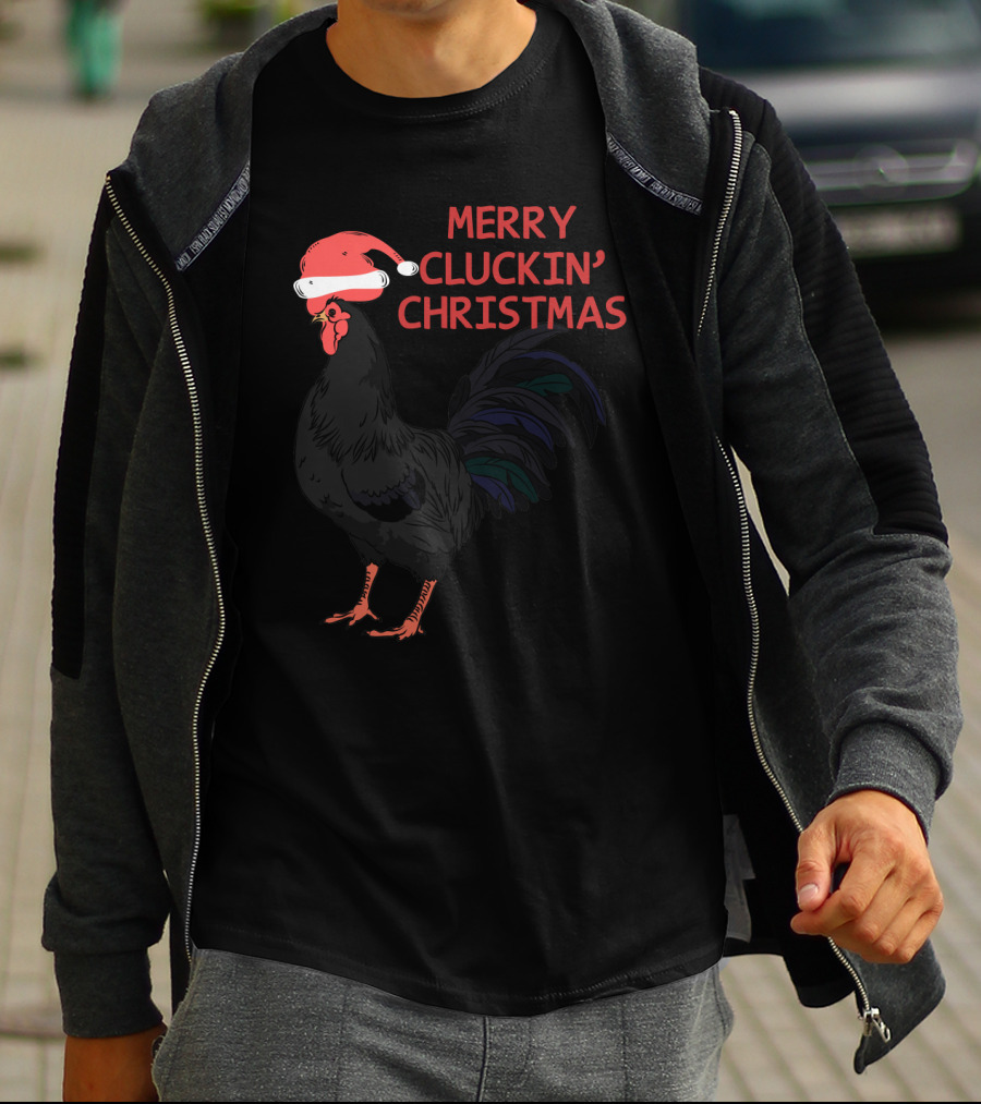 Merry Cluckin' Christmas Santa Hat Rooster T-Shirt