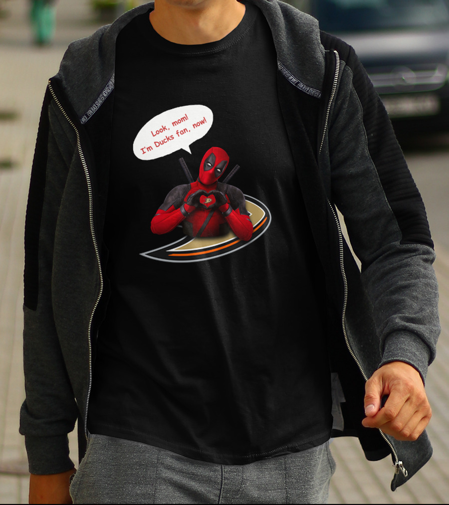 Anaheim Ducks Fan With Iconic Character In Red Suit T-Shirt