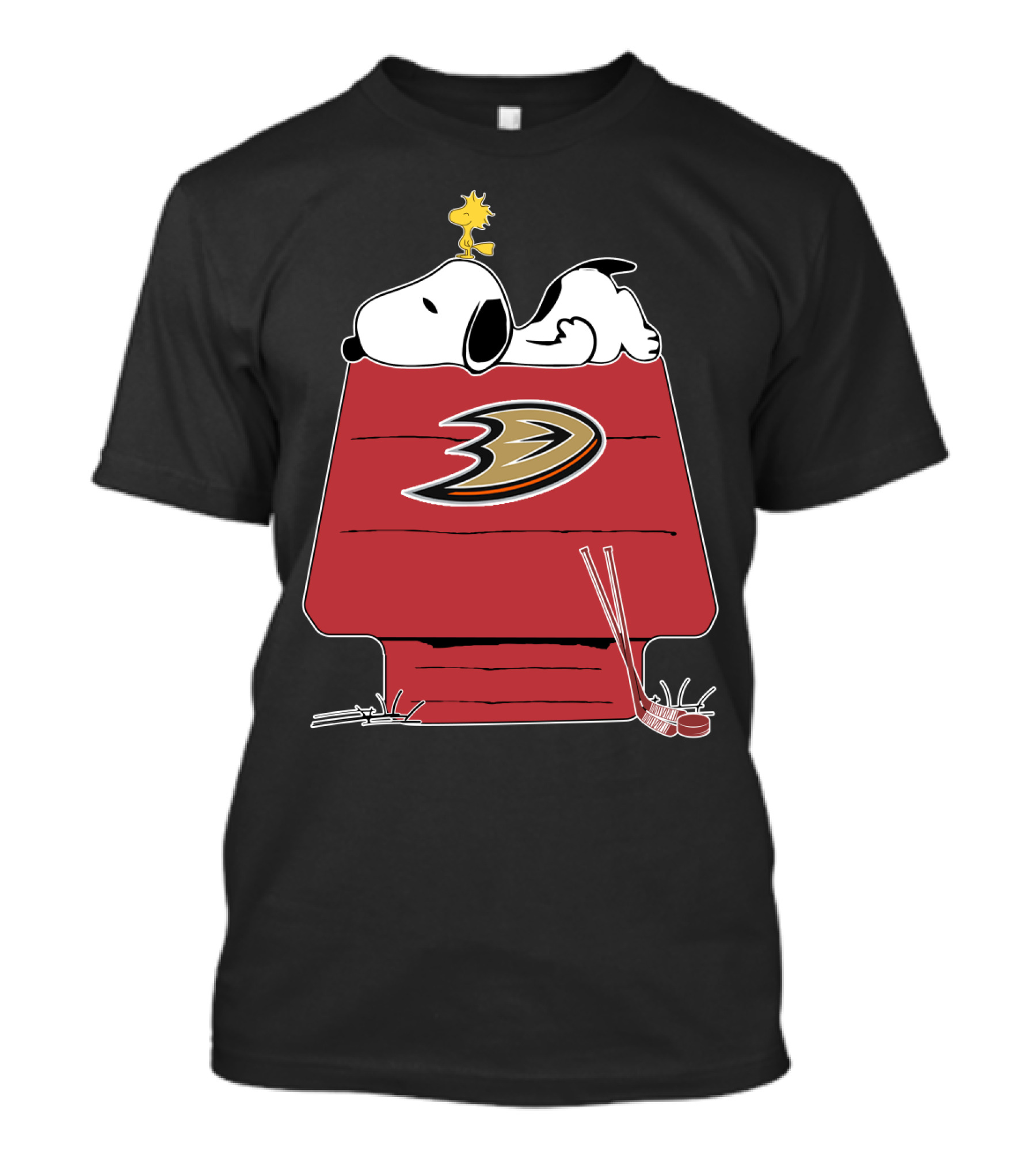 Anaheim Ducks Snoopy Woodstock Hockey Doghouse T-Shirt