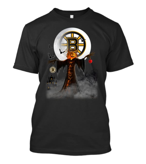 Halloween Boston Bruins Spooky Pumpkin Moon Bats T-Shirt