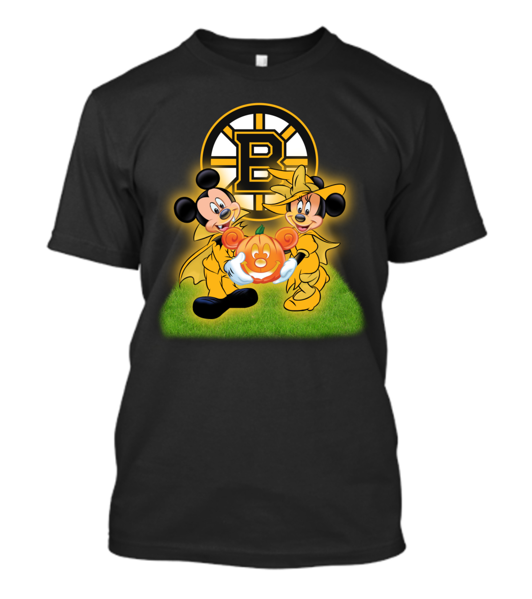 Boston Bruins Halloween Mickey And Minnie With Pumpkin T-Shirt
