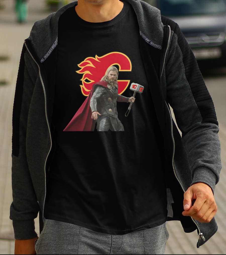Calgary Flames Thor Crossover With Hammer T-Shirt