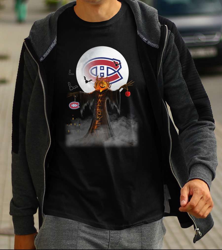 Halloween Canadiens Pumpkin Moon Bats Hockey Montreal T-Shirt