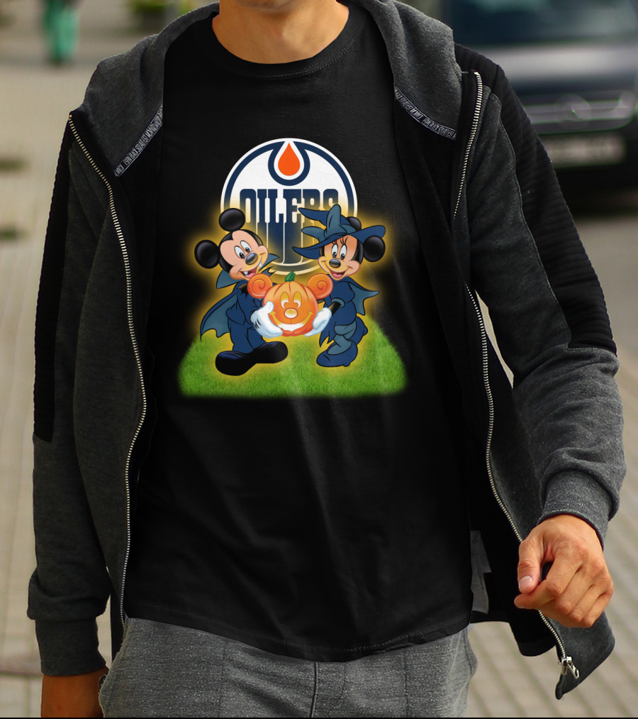 Edmonton Oilers Halloween Mickey And Friends Pumpkin T-Shirt