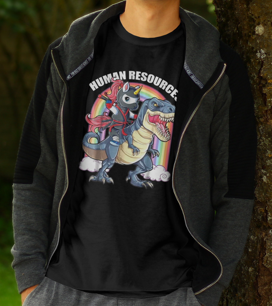 Unicorn Ninja Riding T-Rex With Rainbow T-Shirt