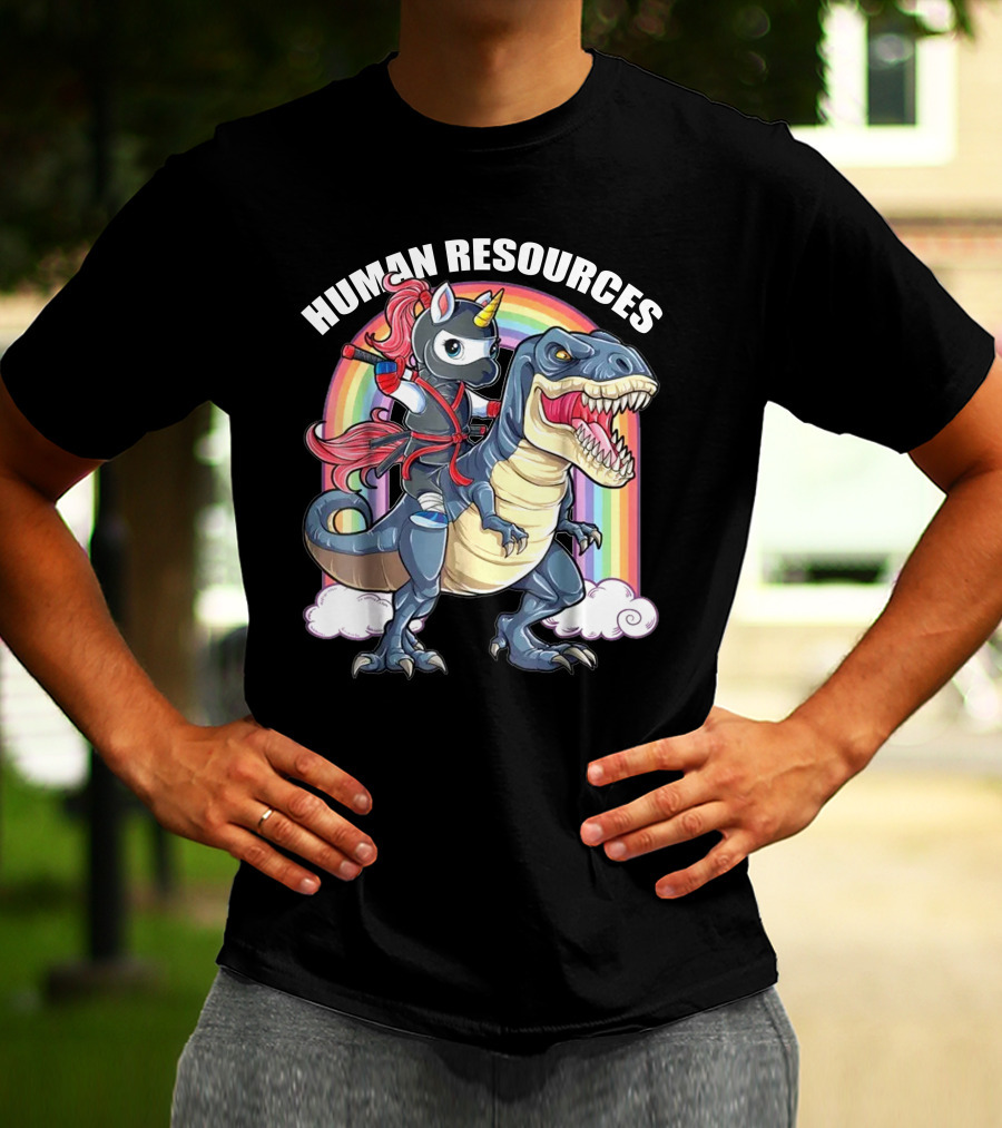 Unicorn Ninja Riding T-Rex With Rainbow T-Shirt