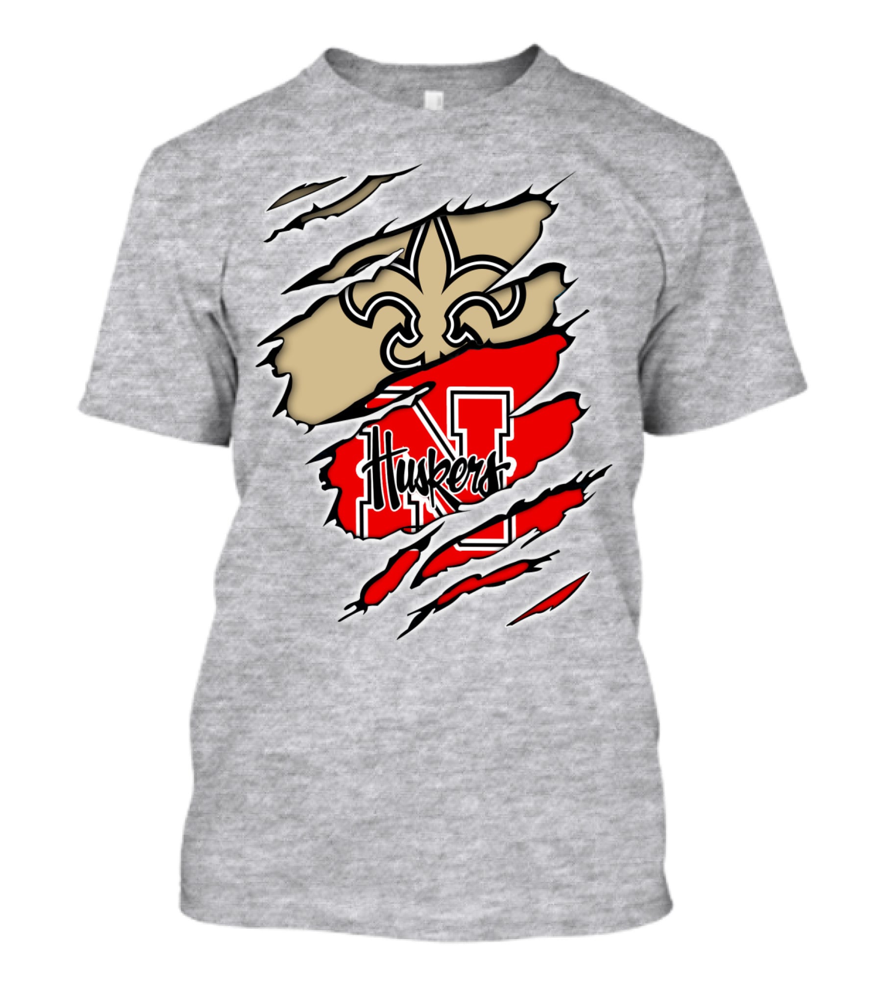 Saints Fleur-de-Lis And Huskers N Logo Combination T-Shirt