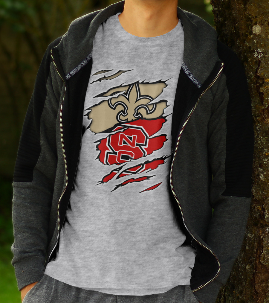NC State Wolfpack And New Orleans Saints Logo Mashup T-Shirt