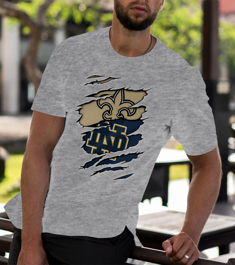 Notre Dame Irish Saints Fleur-de-Lis Logo Rip Effect T-Shirt