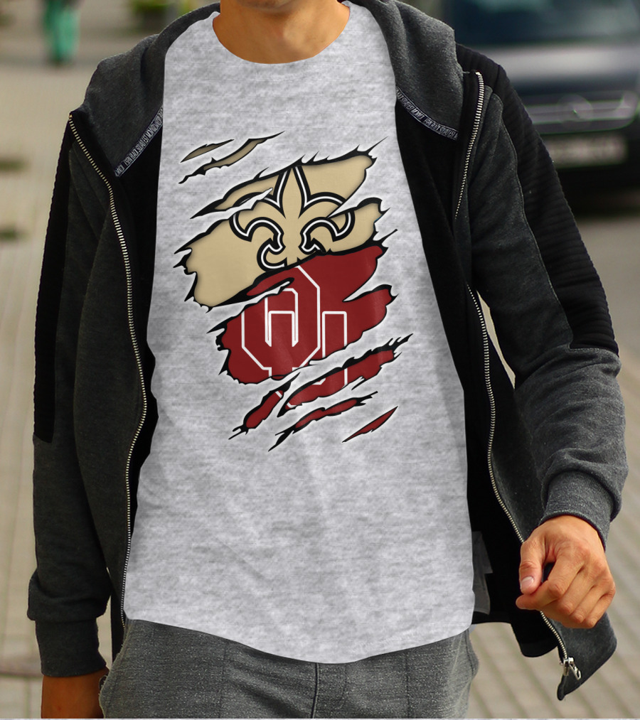 New Orleans Saints Oklahoma Sooners Torn Logo Fusion T-Shirt