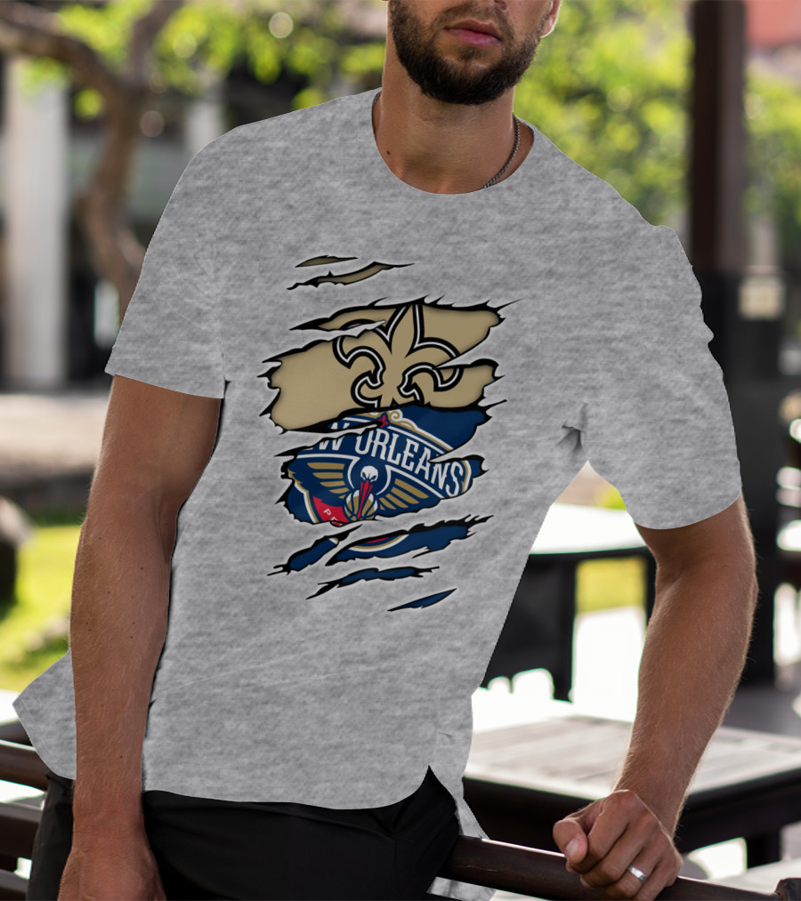 New Orleans Saints Pelicans Fleur-de-Lis Rip T-Shirt
