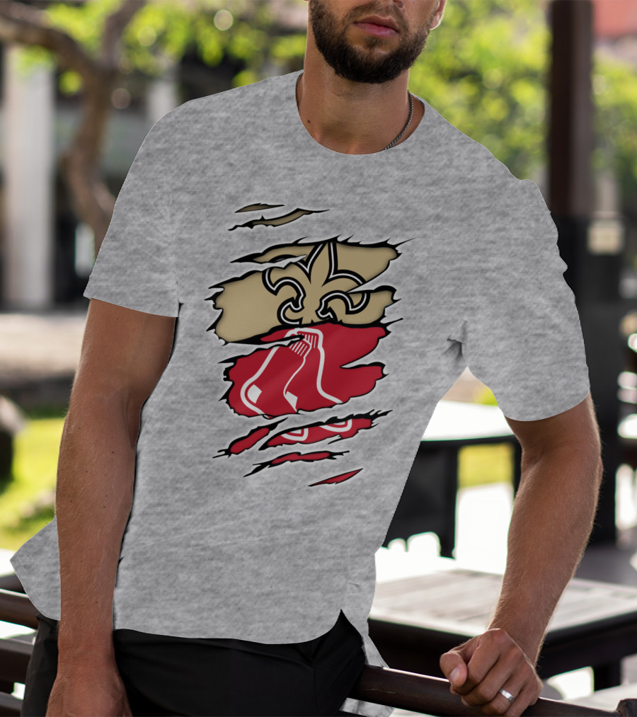 Saints New Orleans Fleur-de-Lis Red Sox Boston Logo Fusion T-Shirt