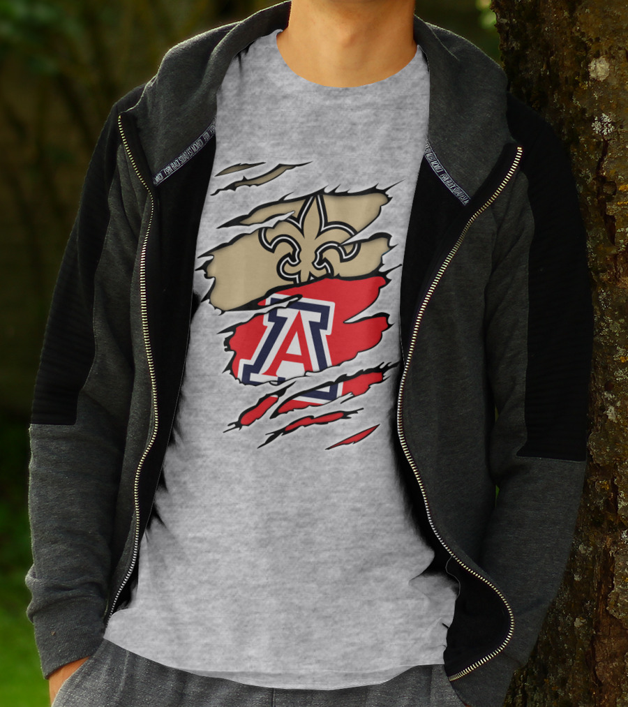 New Orleans Saints Fleur-de-Lis Arizona Wildcats Team Logo Mashup T-Shirt