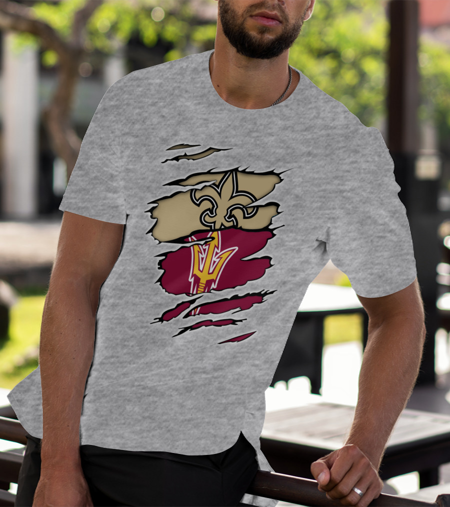 Saints Fleur-de-Lis Sun Devils Pitchfork Torn T-Shirt