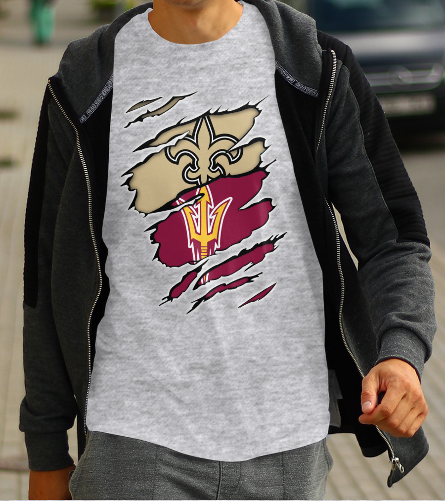 Saints Fleur-de-Lis Sun Devils Pitchfork Torn T-Shirt