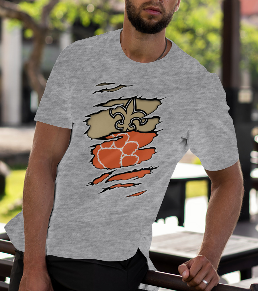Saints Fleur-de-Lis Clemson Tiger Paw Rip T-Shirt