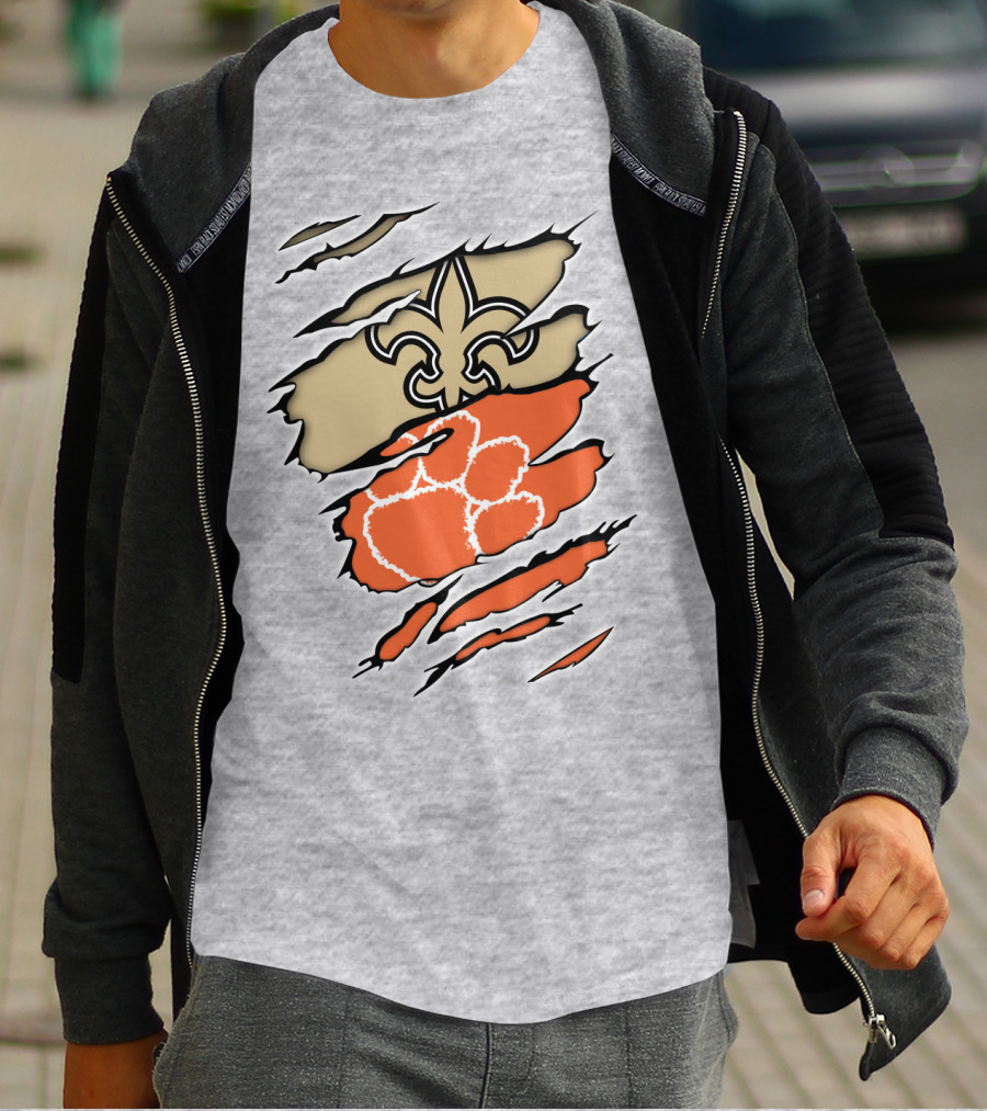 Saints Fleur-de-Lis Clemson Tiger Paw Rip T-Shirt